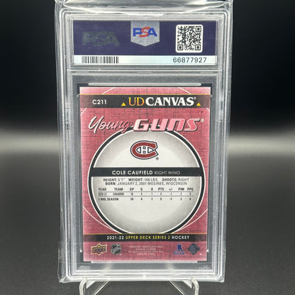 2021-22 UD Series 2 COLE CAUFIELD #C211 UD Canvas Young Guns Red RC PSA 10