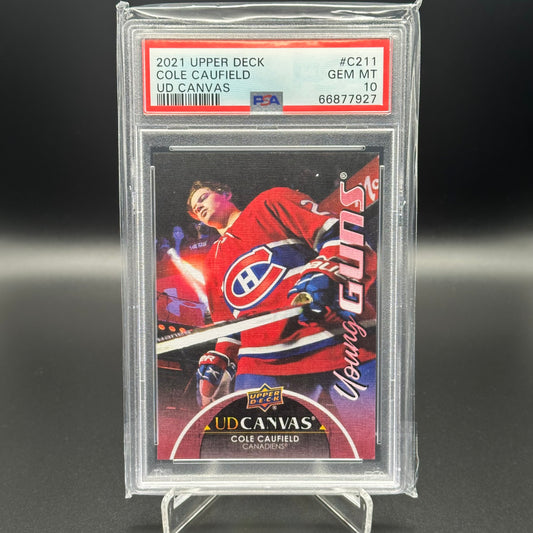 2021-22 UD Series 2 COLE CAUFIELD #C211 UD Canvas Young Guns Red RC PSA 10