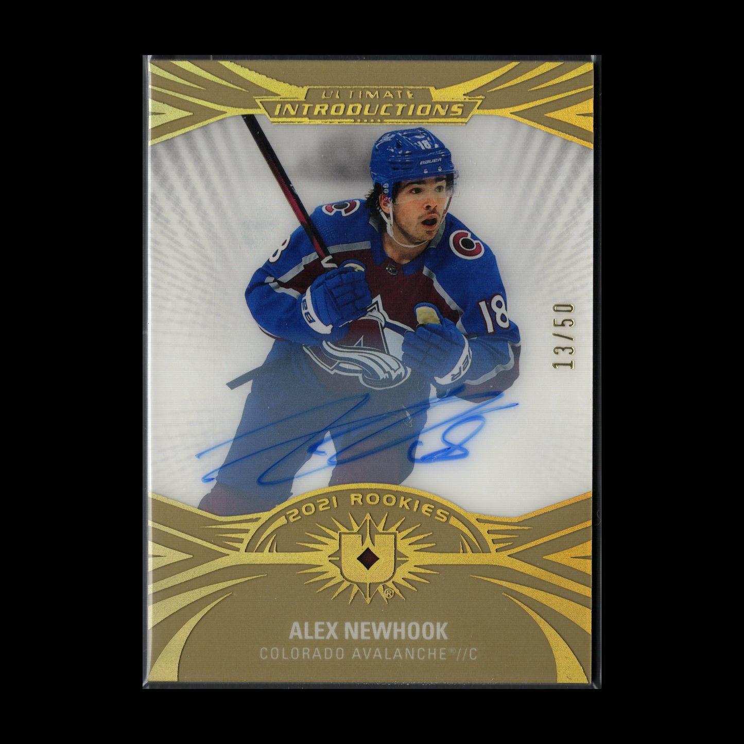 2021-22 UD Ultimate Collection ALEX NEWHOOK #UI-87 Introductions Auto Gold RC /50
