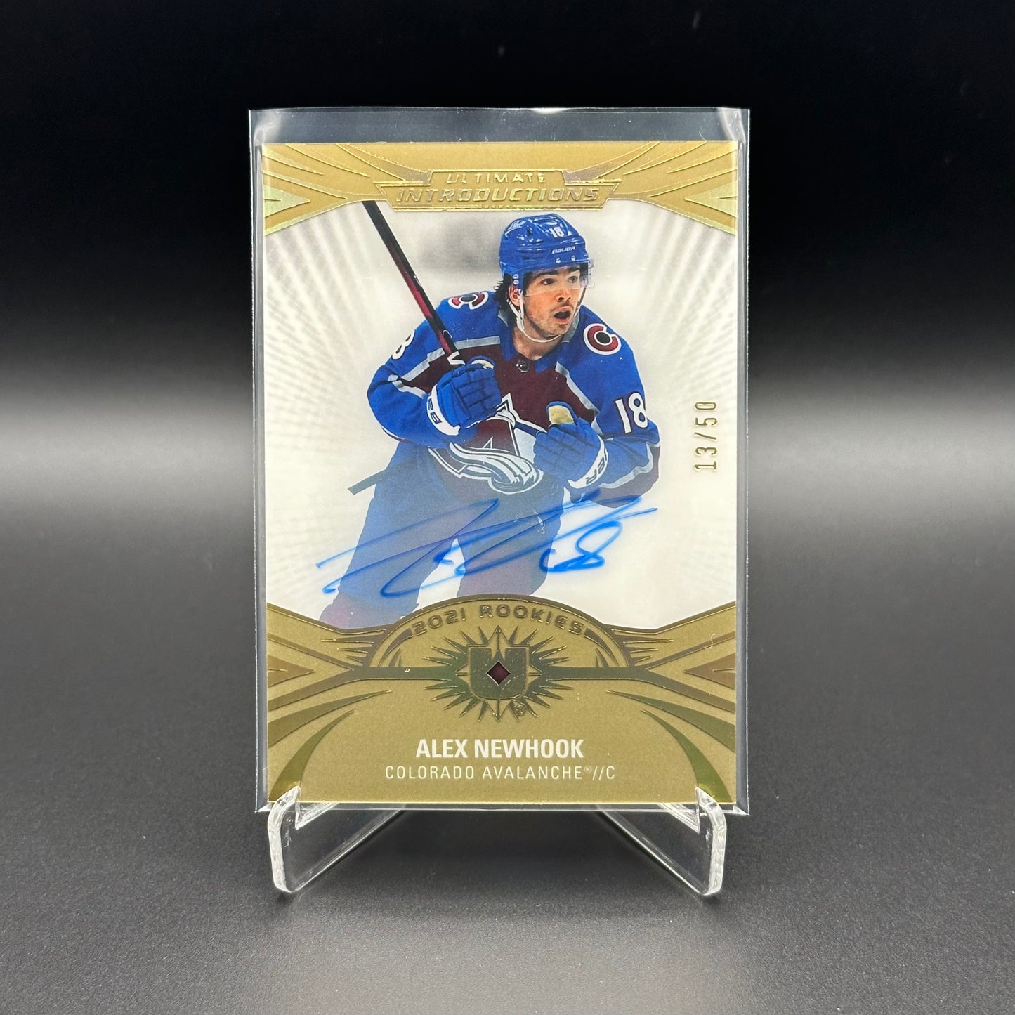 2021-22 UD Ultimate Collection ALEX NEWHOOK #UI-87 Introductions Auto Gold RC /50