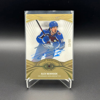 2021-22 UD Ultimate Collection ALEX NEWHOOK #UI-87 Introductions Auto Gold RC /50