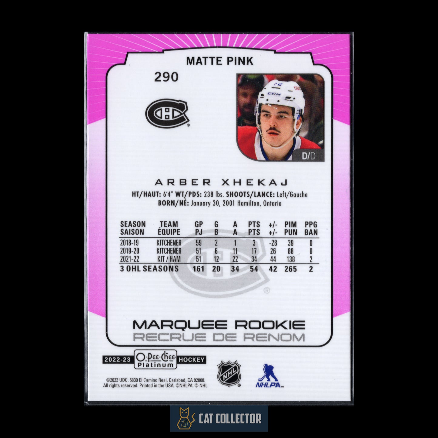 2022-23 O-Pee-Chee Platinum ARBER XHEKAJ #290 Marquee Rookie Matte Pink RC
