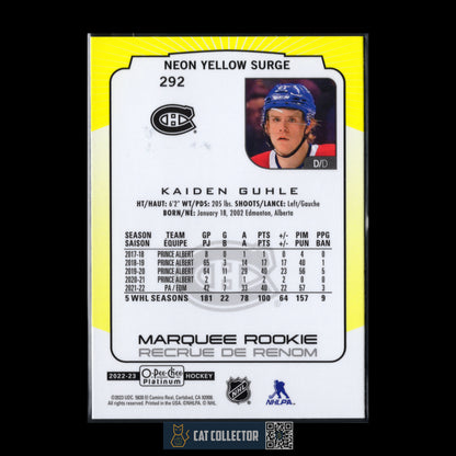 2022-23 O-Pee-Chee Platinum KAIDEN GUHLE #292 Marquee Rookie Neon Yellow Surge RC
