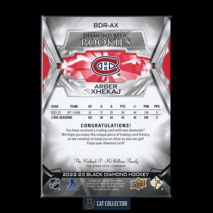 2022 Upper Deck Black Diamond ARBER XHEKAJ #BDR-AX Diamond Relic Rookies Ruby RC /49