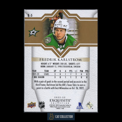 2022-23 Upper Deck Exquisite Collection FREDRIK KARLSTROM #R-5 Rookie Gold Spectrum RC /49