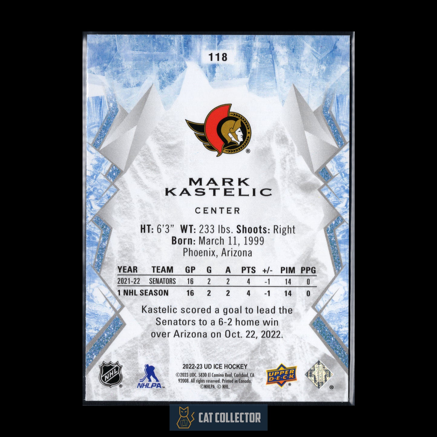 2022-23 Upper Deck Ice MARK KASTELIC #118 Rookie RC