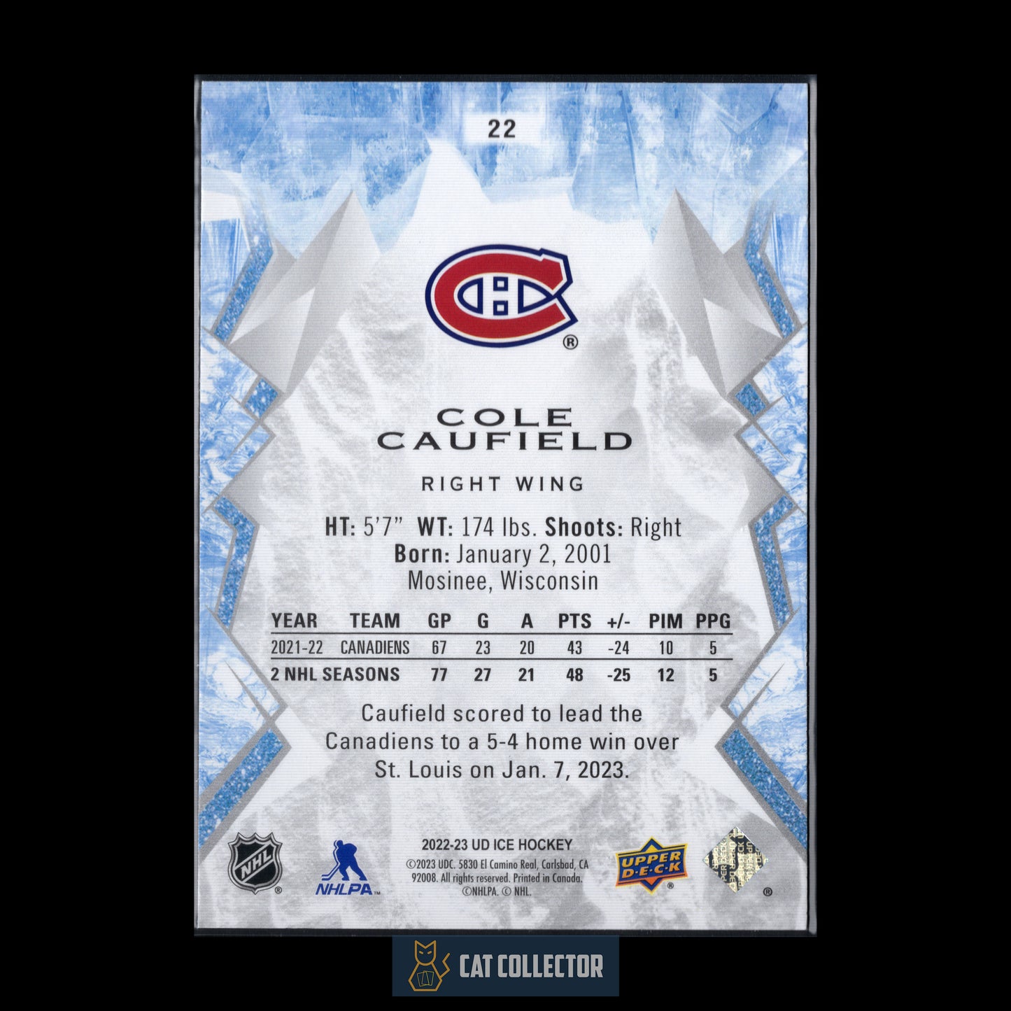 2022-23 Upper Deck Ice COLE CAUFIELD #22 Green
