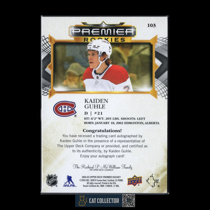 2022-23 Upper Deck Premier KAIDEN GUHLE #103 Rookies RC /35 Auto