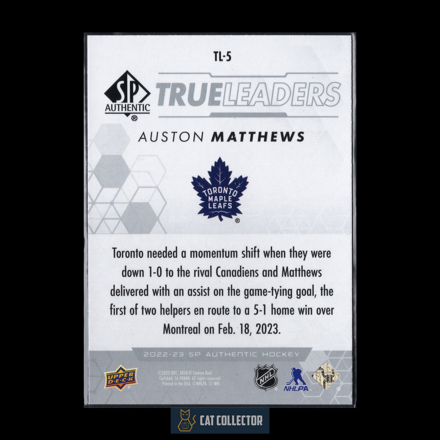 2022-23 Upper Deck SP Authentic AUSTON MATTHEWS #TL-5 True Leaders