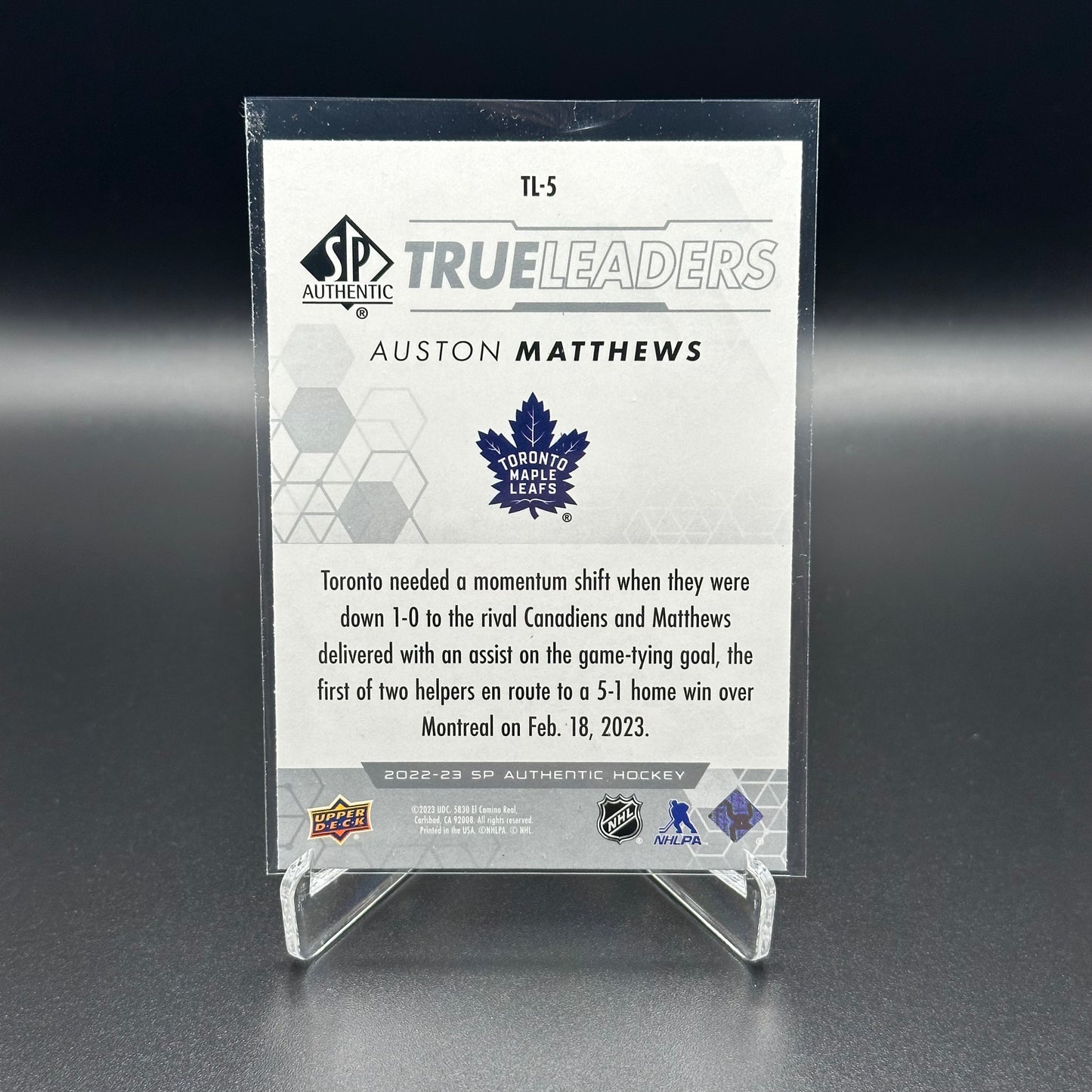 2022-23 Upper Deck SP Authentic AUSTON MATTHEWS #TL-5 True Leaders
