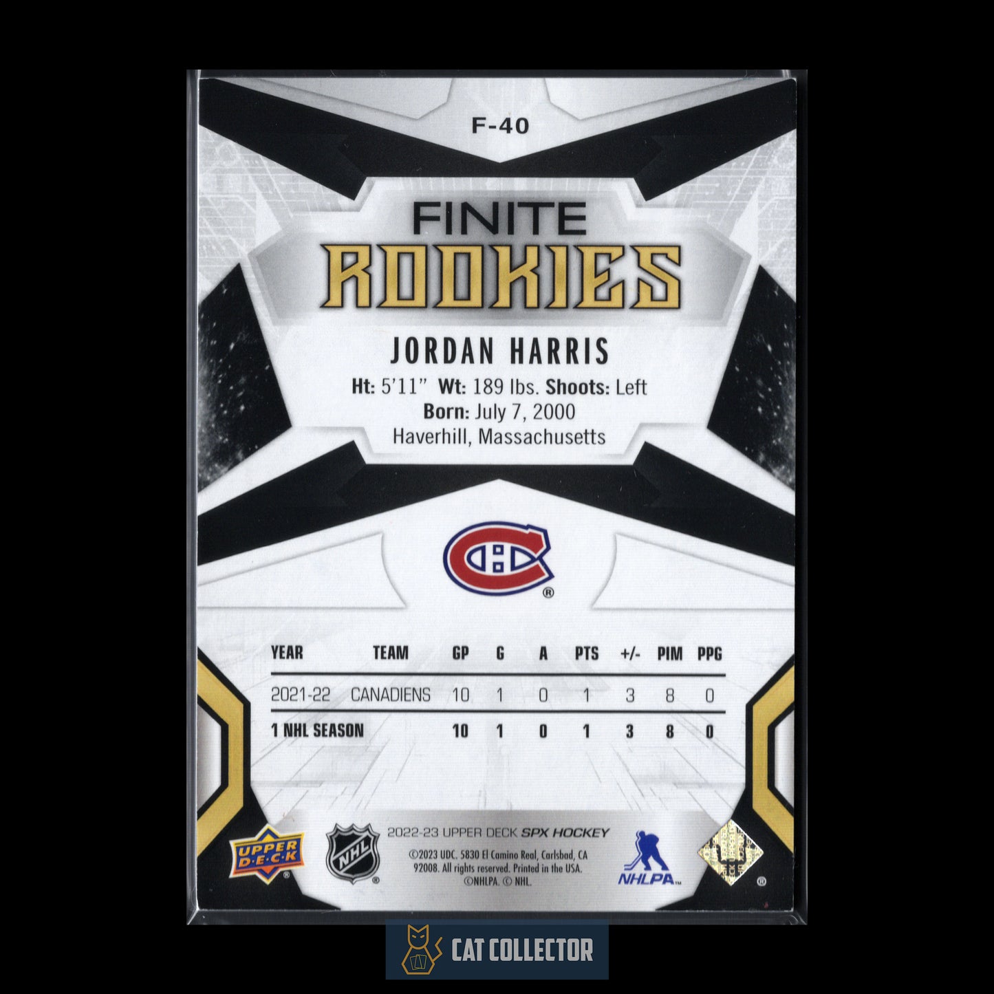 2022-23 UD SPx JORDAN HARRIS #F-40 Finite Rookies Platinum RC /99