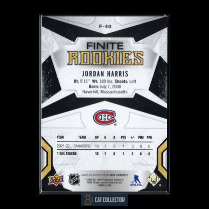 2022-23 UD SPx JORDAN HARRIS #F-40 Finite Rookies Platinum RC /99