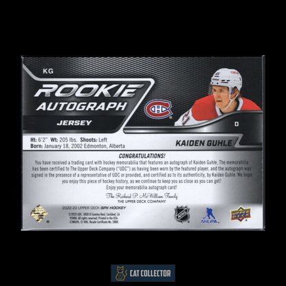 2022-23 Upper Deck SPx KAIDEN GUHLE #KG Rookie Autograph Jersey RC /375
