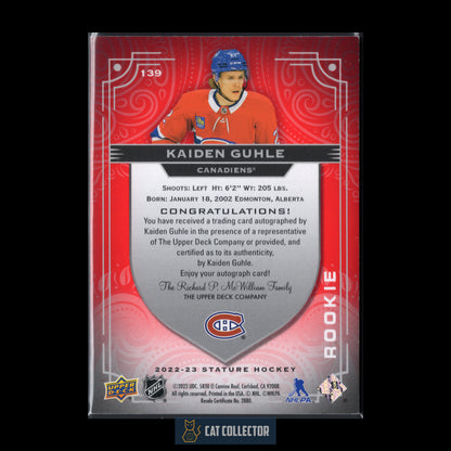 2022-23 Upper Deck Stature KAIDEN GUHLE #139 Rookie Auto Red /35