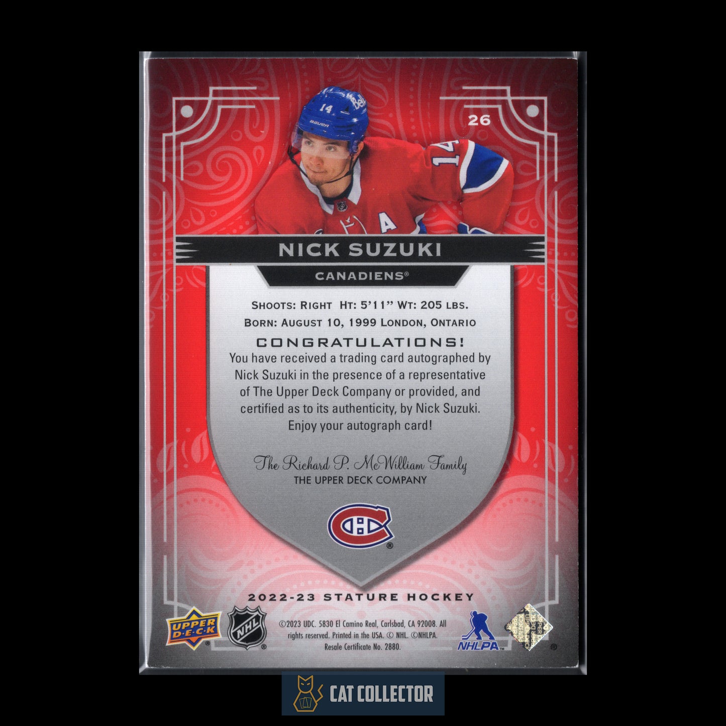 2022-23 Upper Deck Stature NICK SUZUKI #26 Auto Red /25