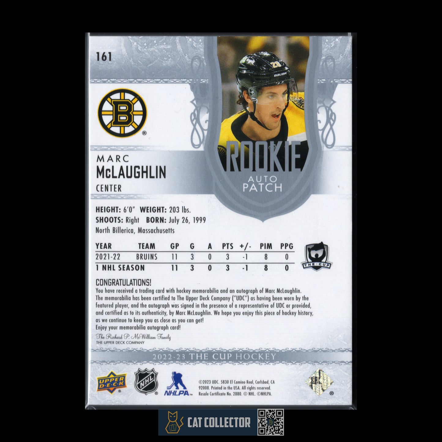 2022-23 UD The Cup MARC MCLAUGHLIN #161 Rookie Auto Patch RC /249