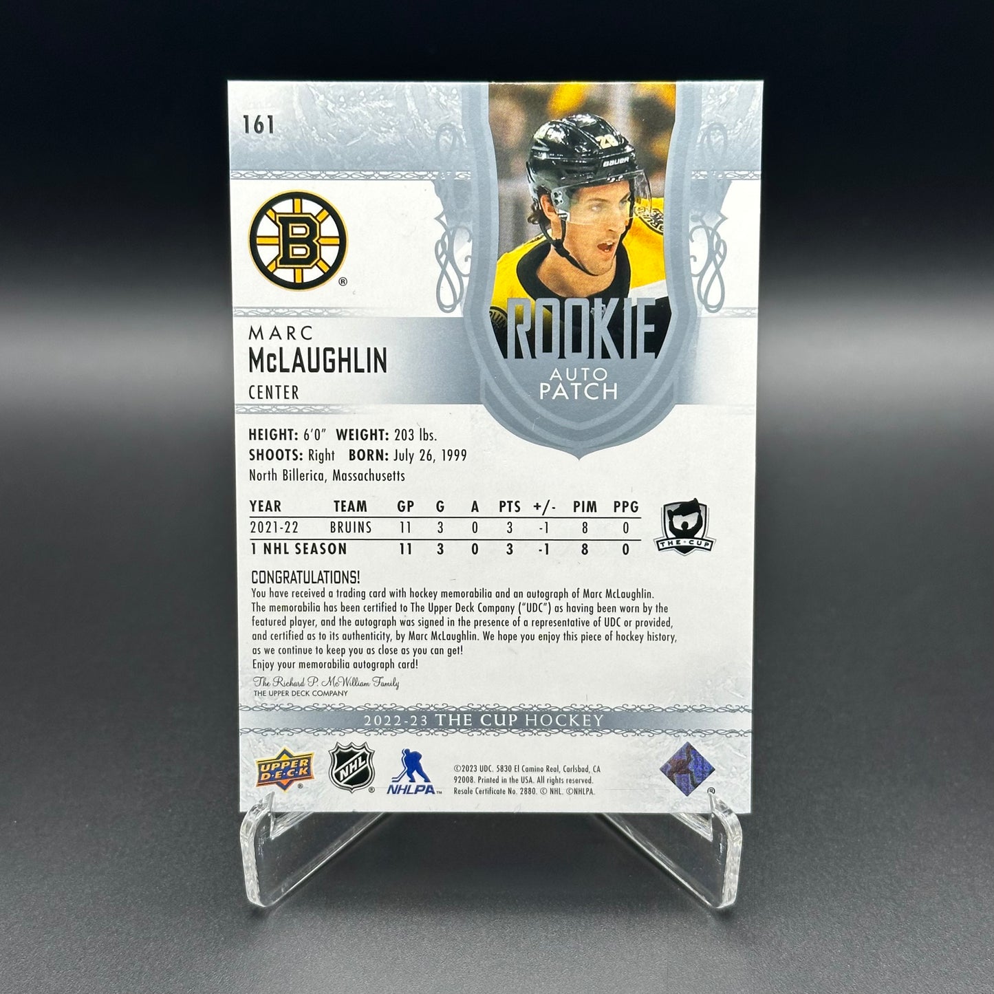 2022-23 UD The Cup MARC MCLAUGHLIN #161 Rookie Auto Patch RC /249