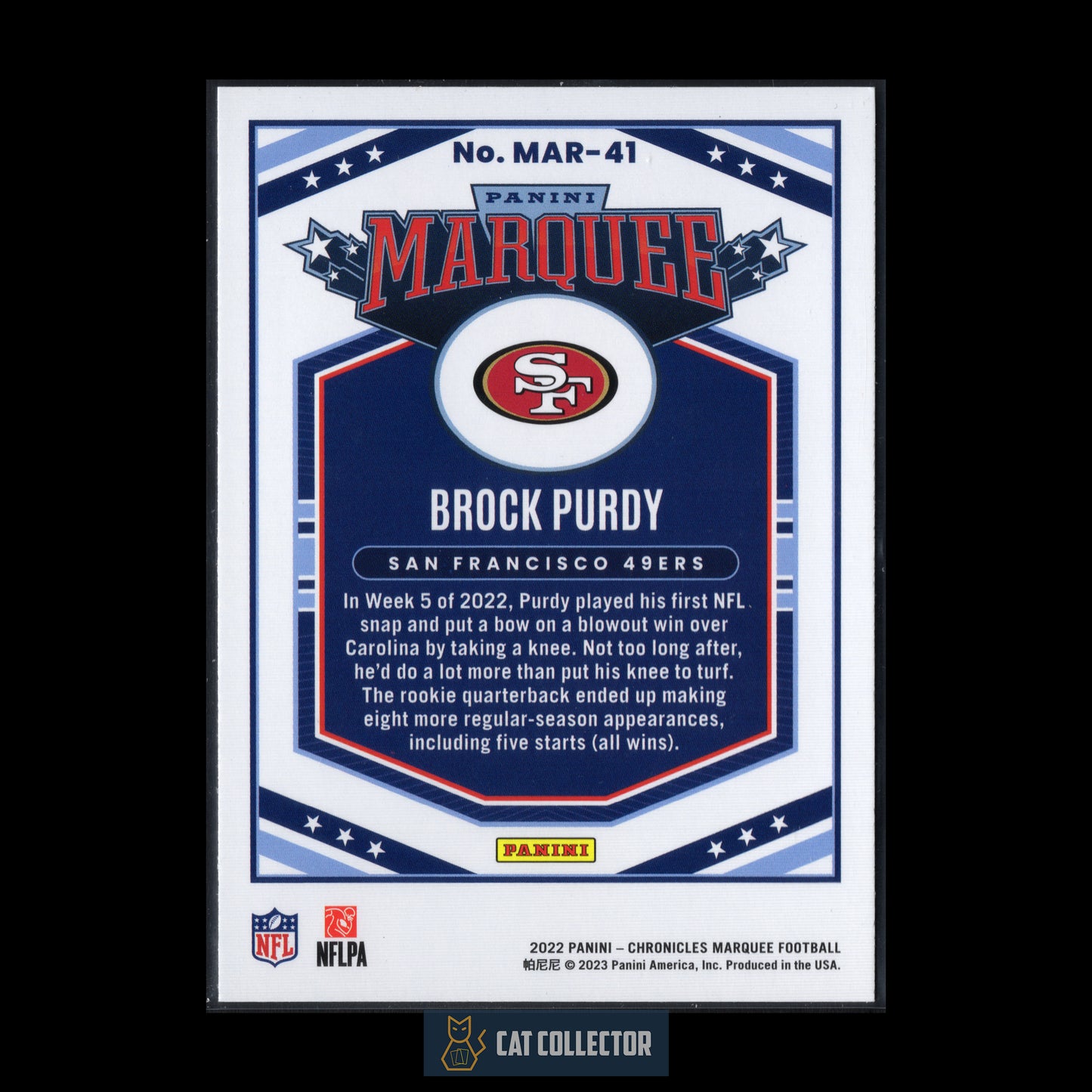 2022 Panini Chronicles BROCK PURDY #MAR-41 Marquee Rookie RC