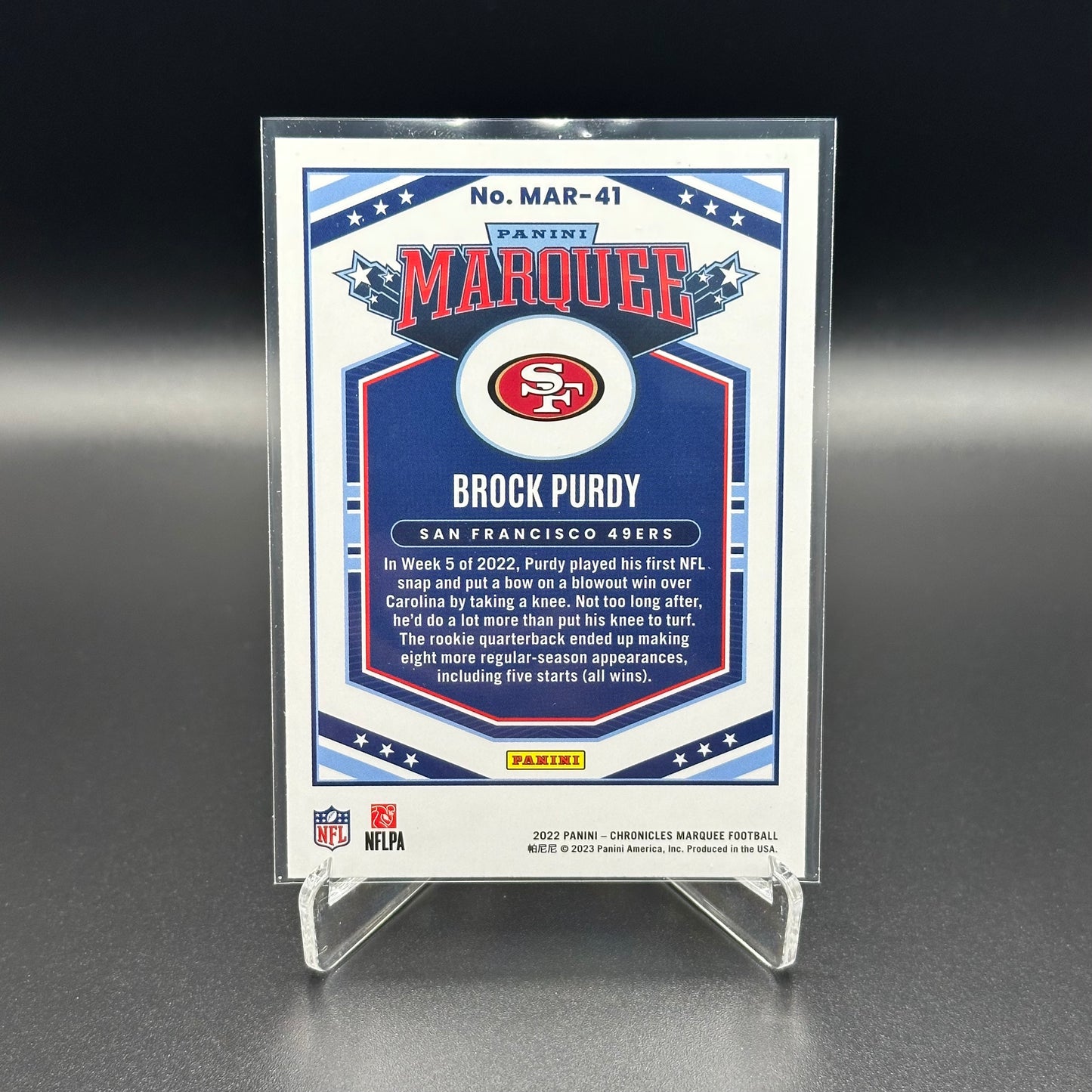 2022 Panini Chronicles BROCK PURDY #MAR-41 Marquee Rookie RC