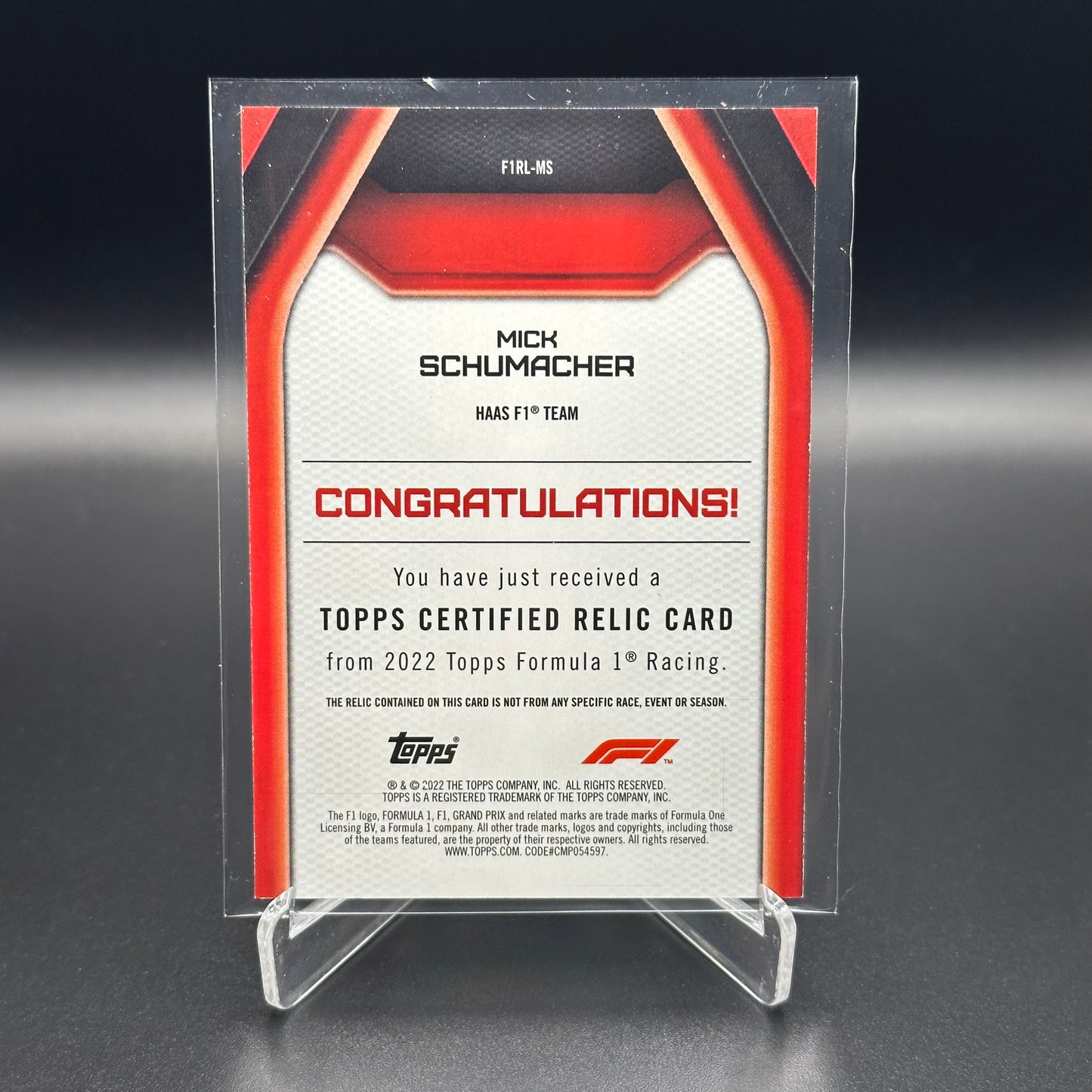 2022 Topps Formula 1 MICK SCHUMACHER #F1RL-MS Relic