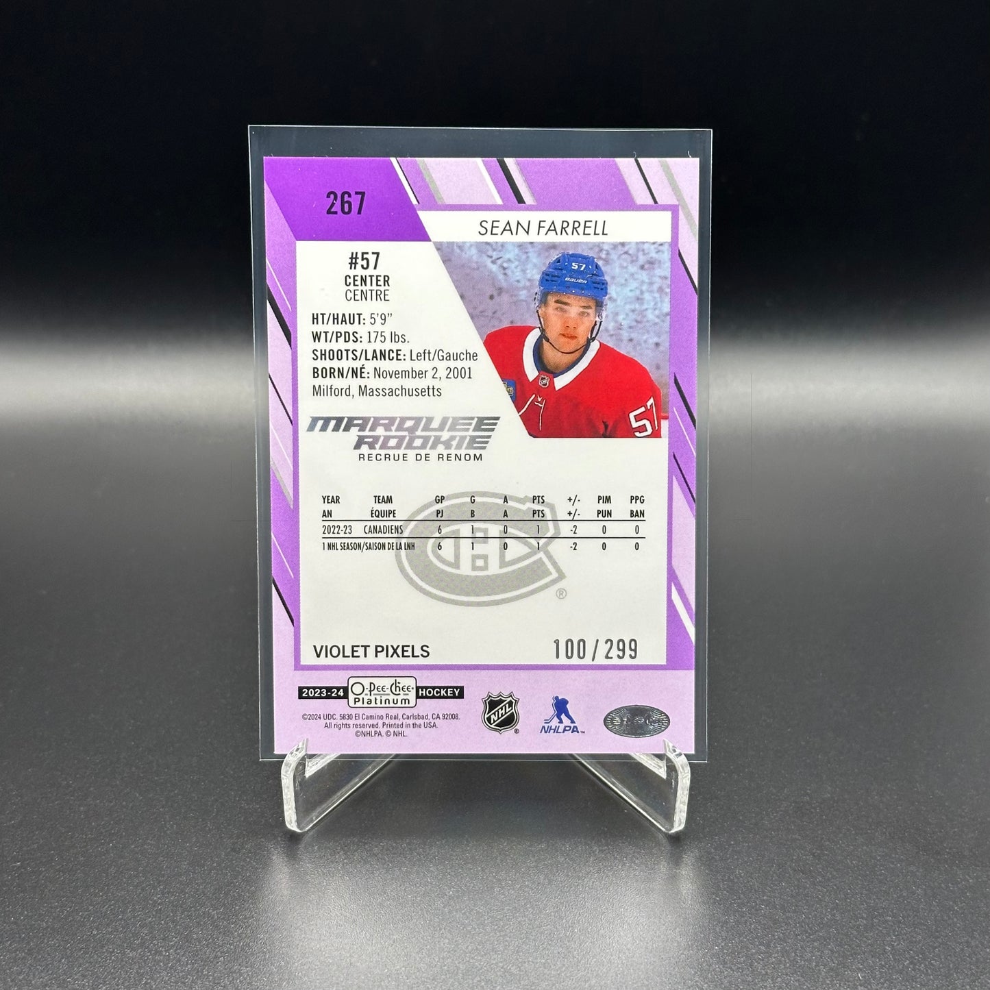 2023-24 O-Pee-Chee Platinum SEAN FARRELL #267 Violet Pixels RC /299