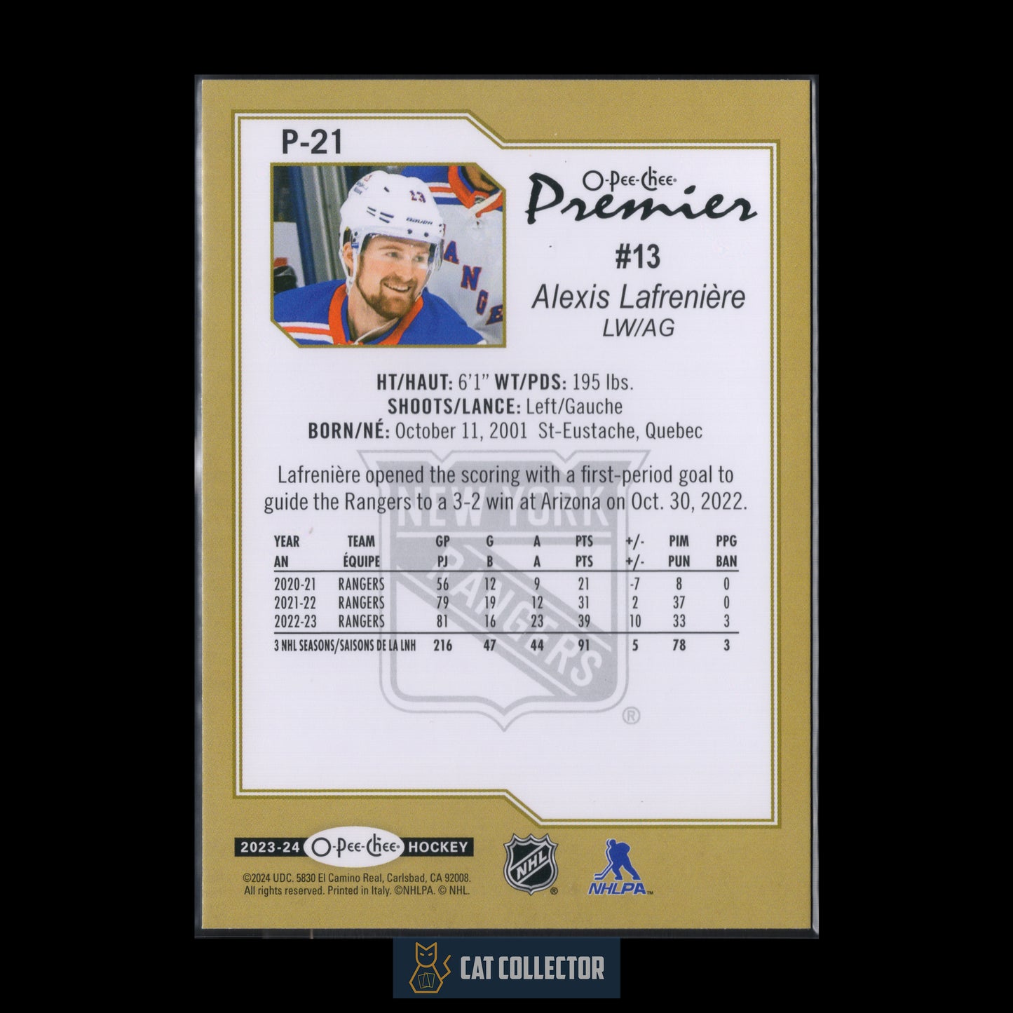 2023-24 O-Pee-Chee Hockey ALEXIS LAFRENIERE #P-21 Premier