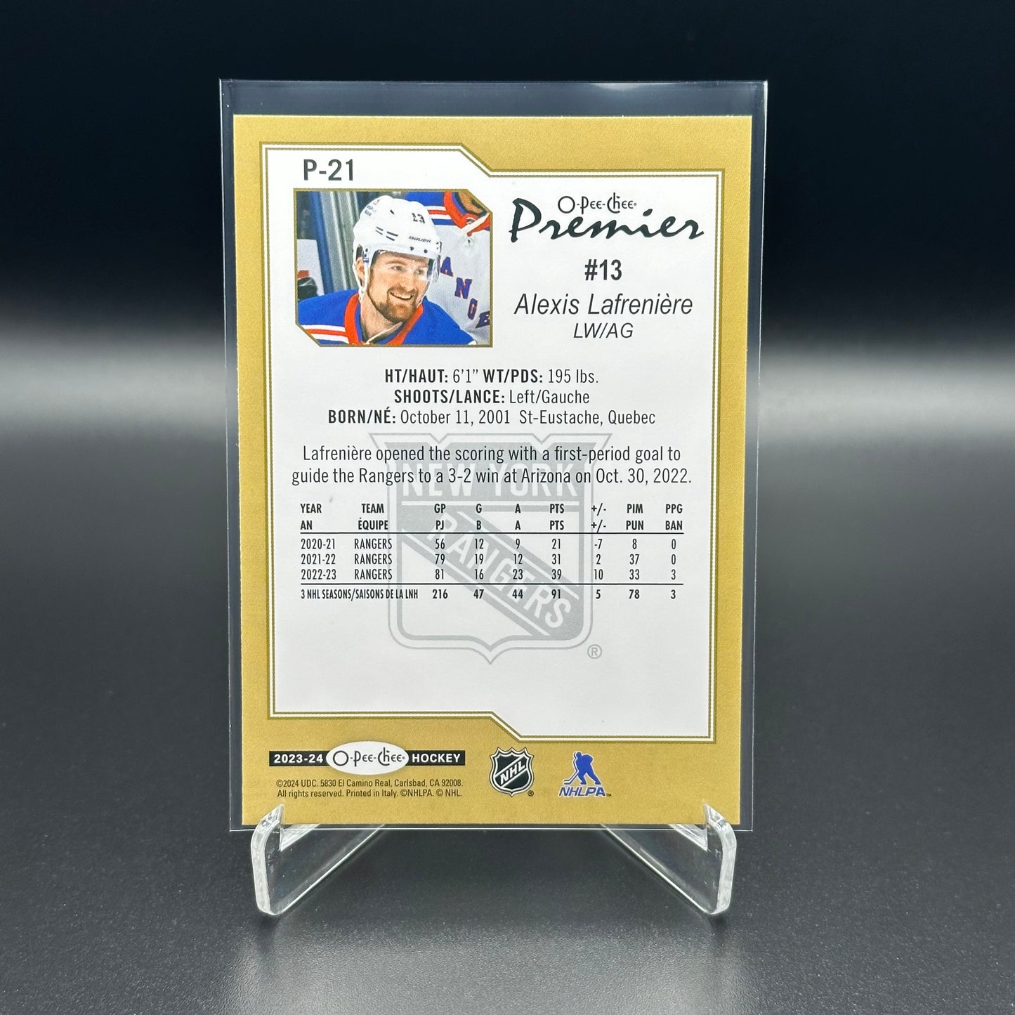 2023-24 O-Pee-Chee Hockey ALEXIS LAFRENIERE #P-21 Premier