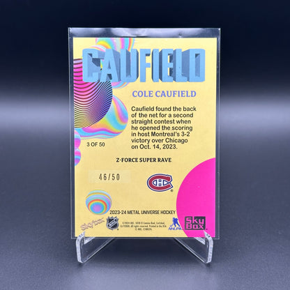2023-24 SkyBox Metal Universe COLE CAUFIELD #3 of 50 Z-Force Super Rave /50