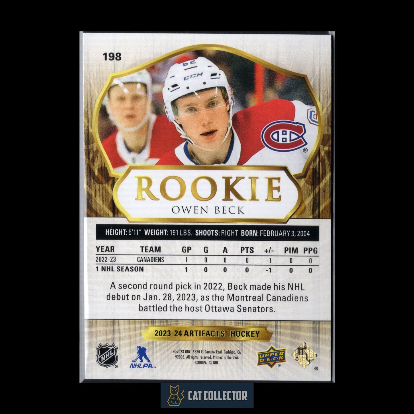 2023-24 Upper Deck Artifacts OWEN BECK #198 Leather Variant Rookie RC