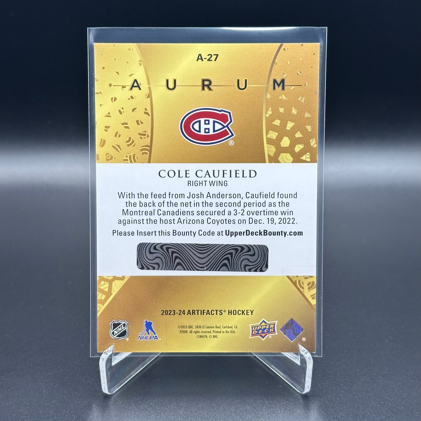 2023-24 Upper Deck Artifacts COLE CAUFIELD #A-27 Aurum Bounty