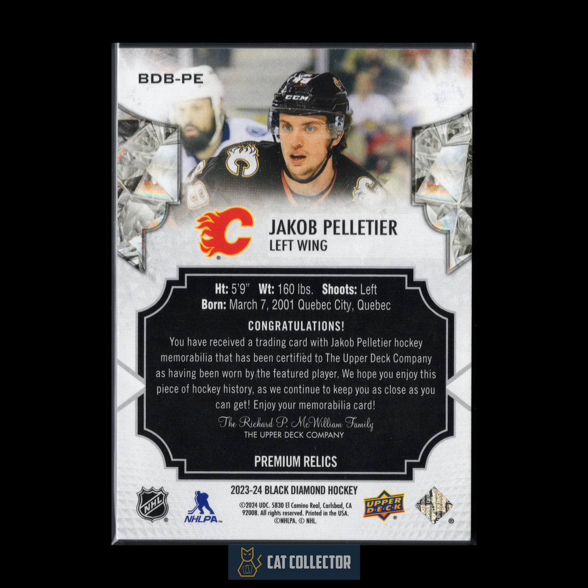 2023-24 UD Black Diamond JACOB PELLETIER #BDB-PE Pure Black Premium Relics /25 Patch 2 colors