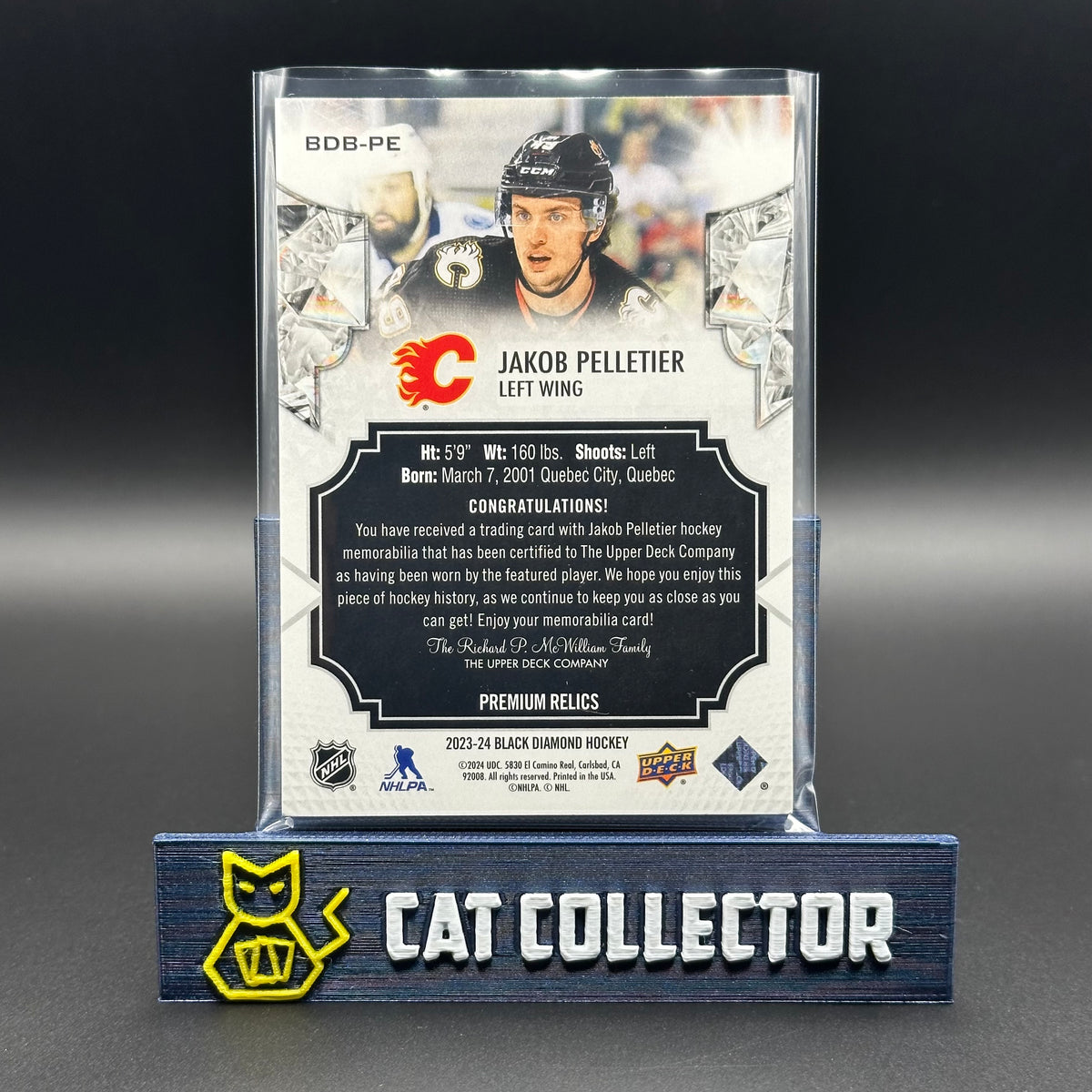 2023-24 UD Black Diamond JACOB PELLETIER #BDB-PE Pure Black Premium Relics /25 Patch 2 colors
