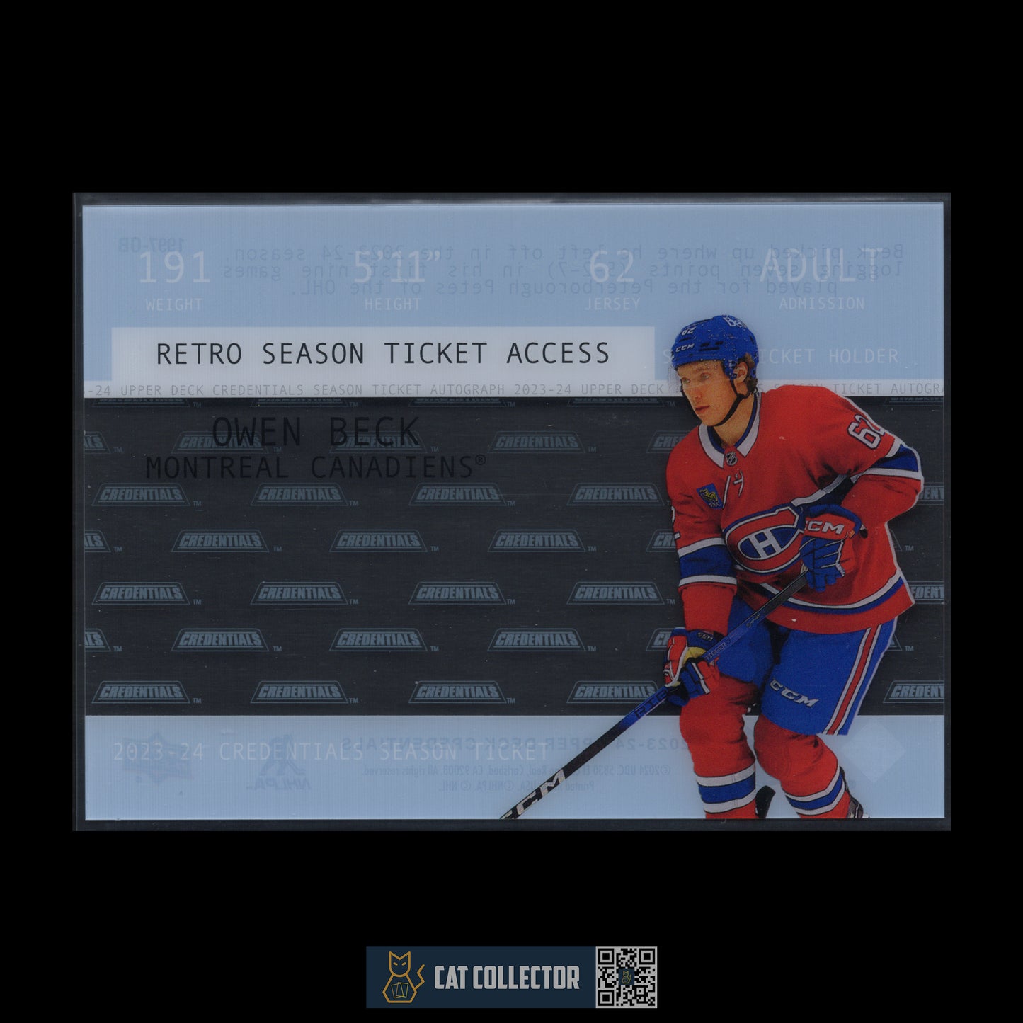 2023-24 UD Credentials OWEN BECK #1997-OB 1997 Season Ticket Acetate RC