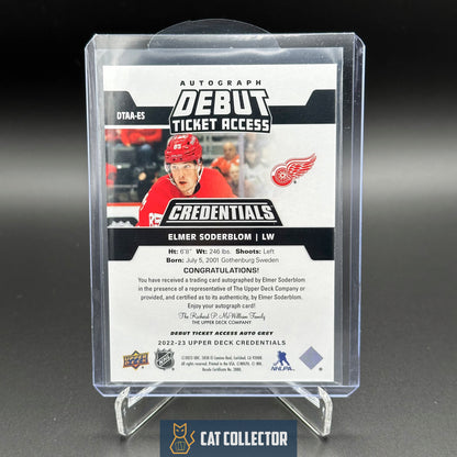 2022-23 UD Credentials ELMER SODERSTROM #DTAA-ES Debut Ticket Access RC /199 Auto