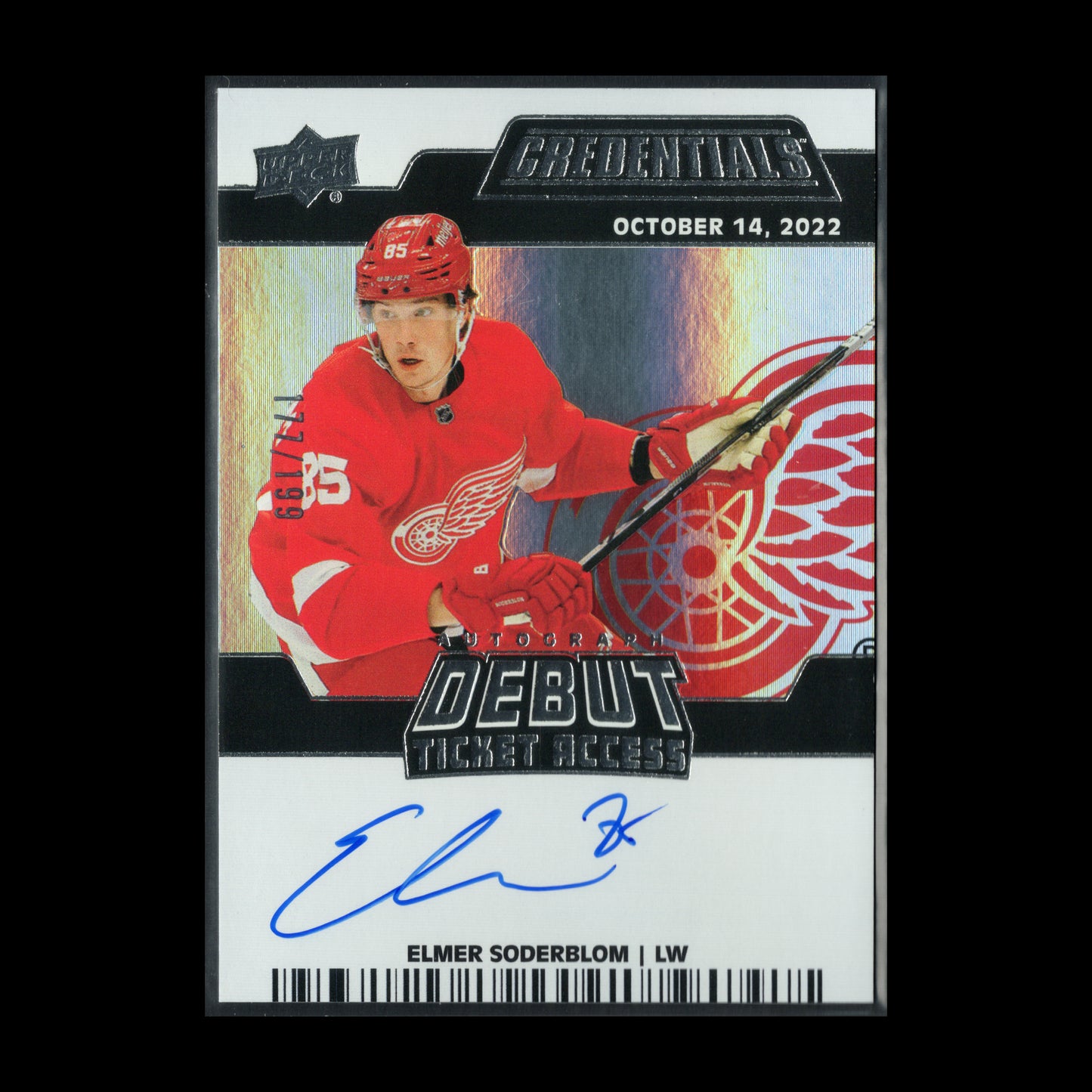 2022-23 UD Credentials ELMER SODERSTROM #DTAA-ES Debut Ticket Access RC /199 Auto