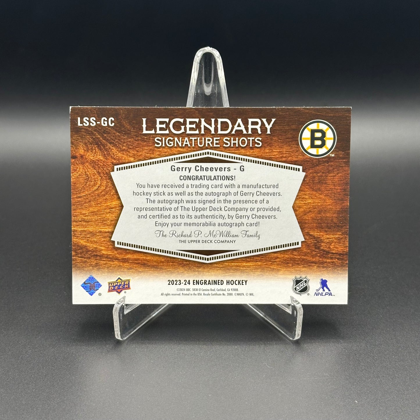 2023-24 UD Engrained GERRY CHEEVERS #LSS-GC Legendary Signature Shots 08/10