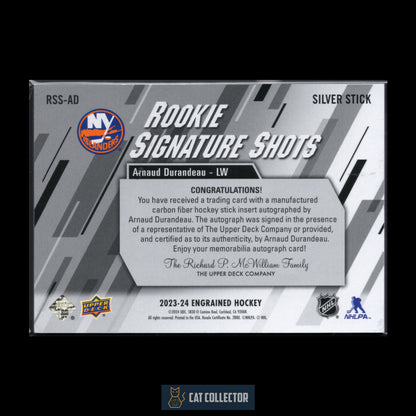 2023-24 Upper Deck Engrained ARNAUD DURANDEAU #RSS-AD Rookie Signature Shots Silver Stick RC /299 Auto