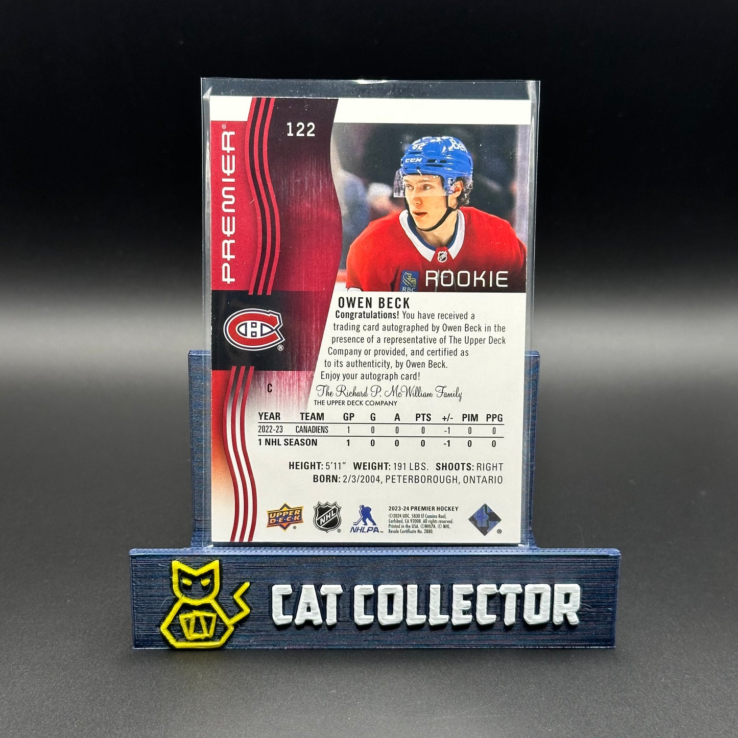 2023-24 UD Premier OWEN BECK #122 Red Auto RC Auto
