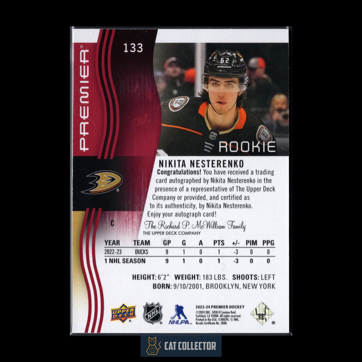 2023-24 Upper Deck Premier NIKITA NESTERENKO #133 Rookie RC Auto