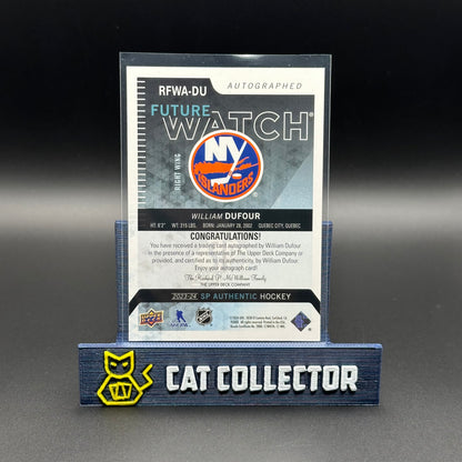 2023-24 UD SP Authentic WILIAM DUFOUR #RFWA-DU Retro Future Watch Auto RC /699