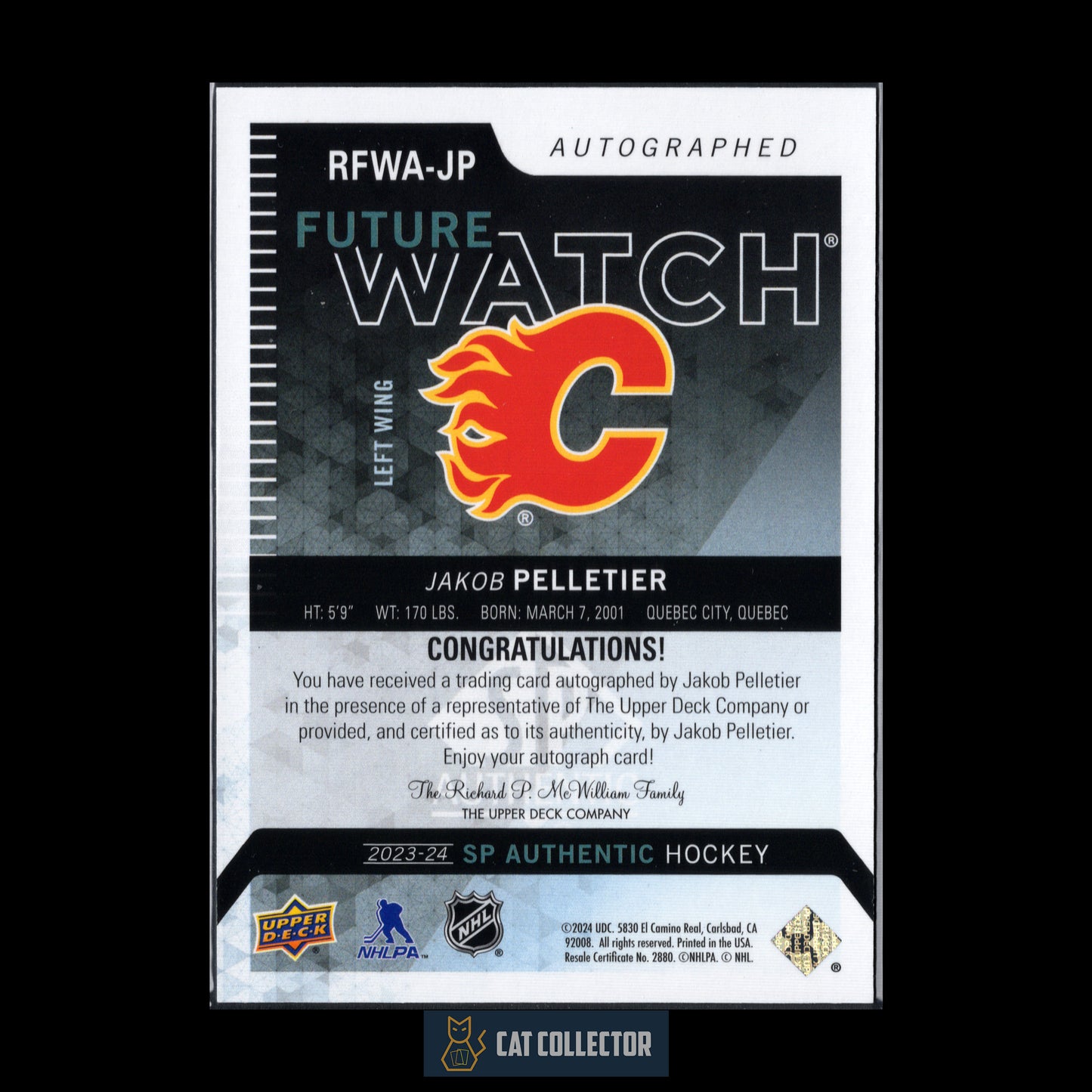 2023-24 UD SP Authentic JACOB PELLETIER #RFWA-JP Retro Future Watch Autographed RC /699