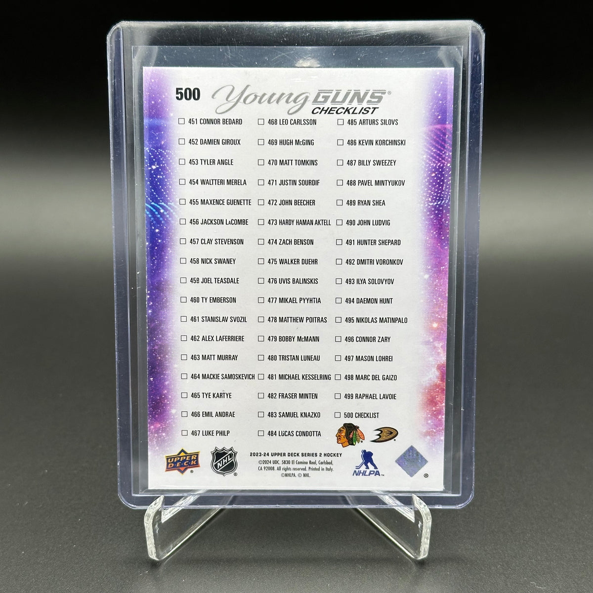 2023-24 UD Series 2 CONNOR BEDARD / LEO CARLSSON #500 Young Guns Checklist RC