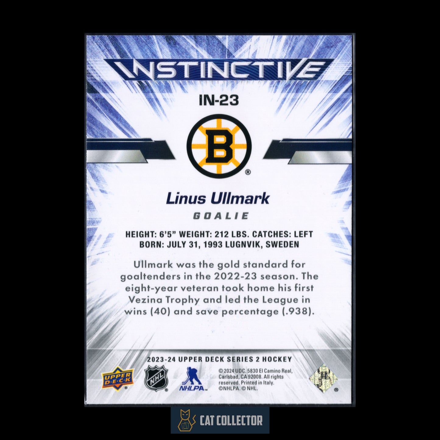 2023-24 UD Series 2 LINUS ULLMARK #IN-23 Instinctive