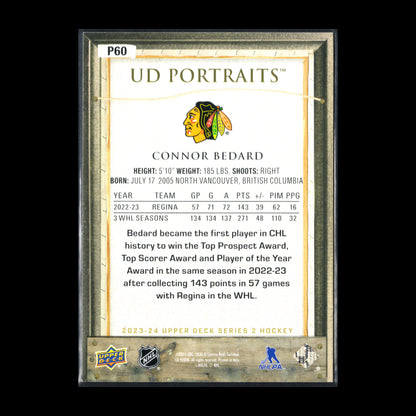 2023-24 UD Series 2 CONNOR BEDARD #P60 UD Portraits Rookies RC
