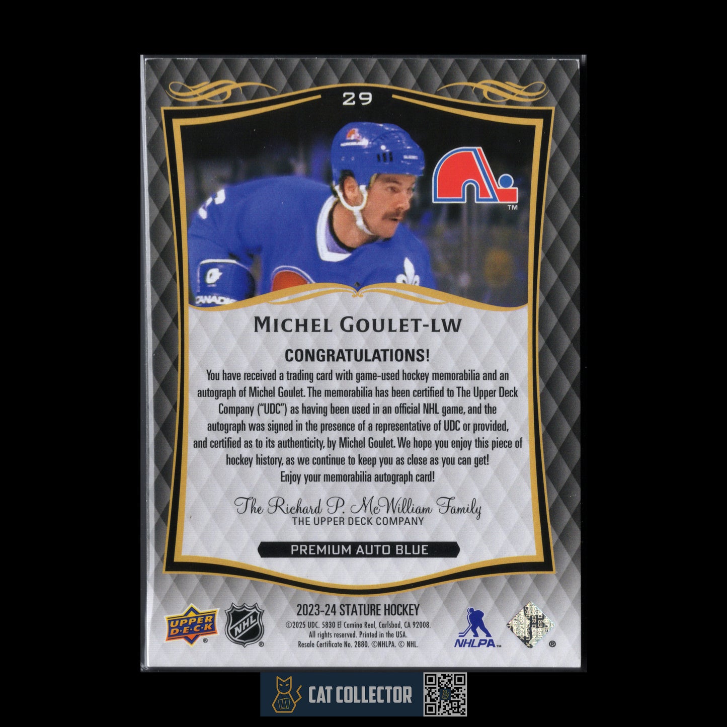 2023-24 Upper Deck Stature MICHEL GOULET #29 Premium Auto Blue /10 Stick