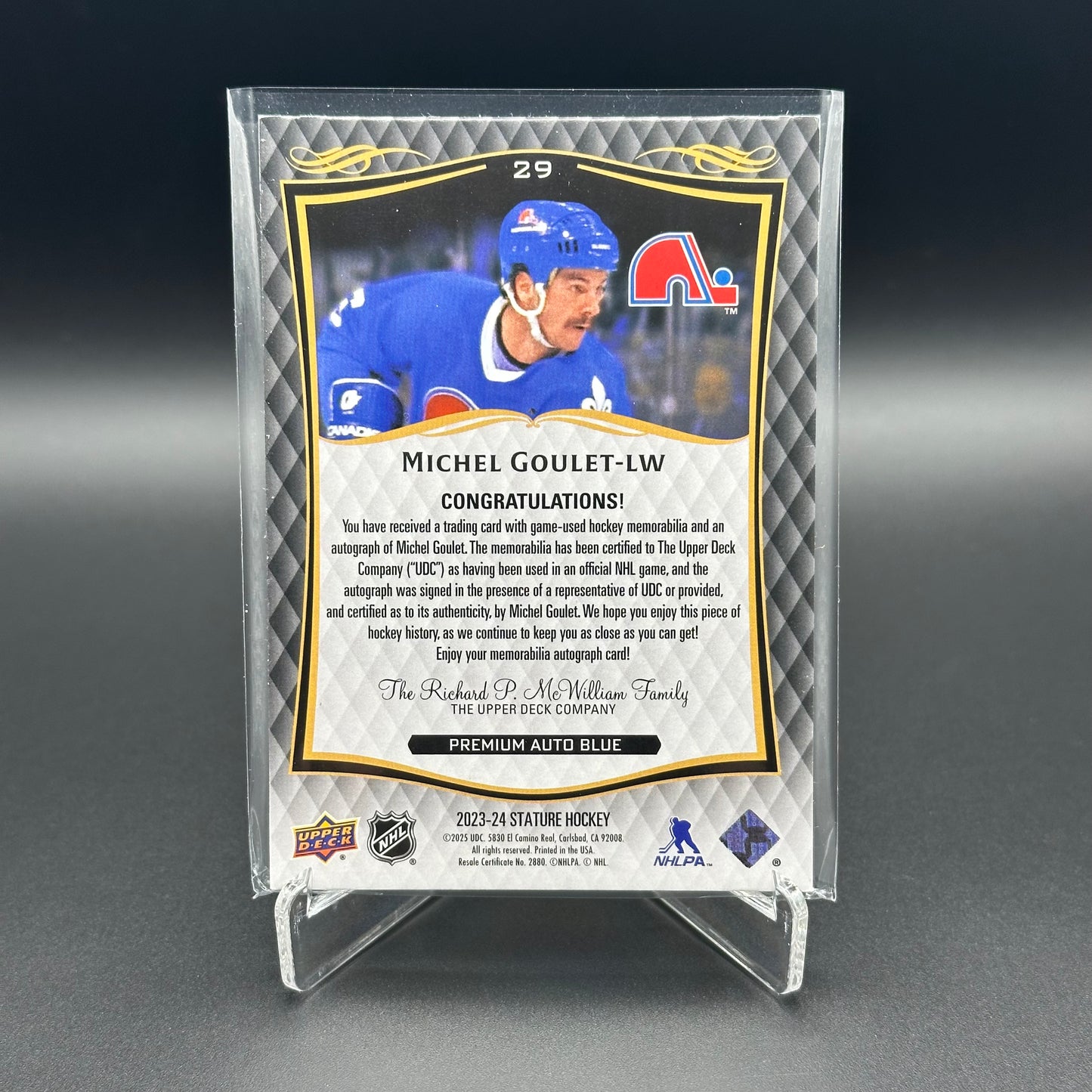 2023-24 Upper Deck Stature MICHEL GOULET #29 Premium Auto Blue /10 Stick