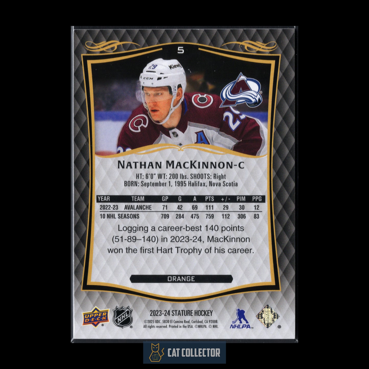 2023-24 Upper Deck Stature NATHAN MACKINNON #5 Orange /199