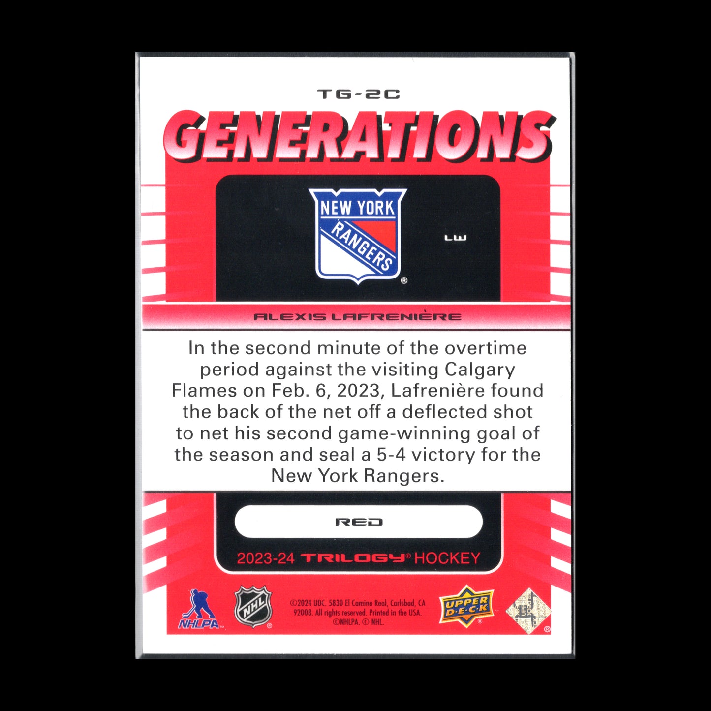 2023-24 Upper Deck Trilogy ALEXIS LAFRENIERE #TG-2C Generations Red /799