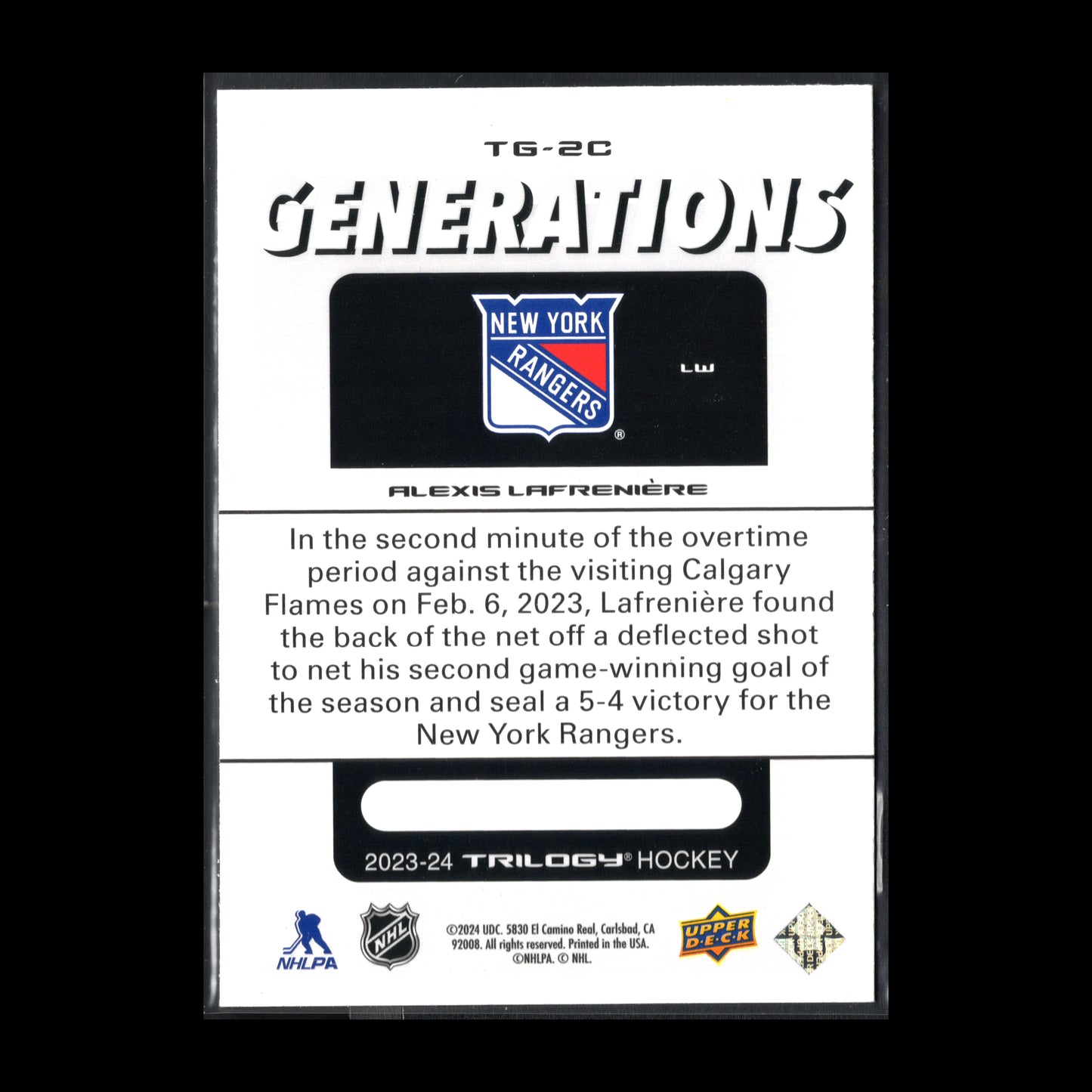 2023-24 Upper Deck Trilogy ALEXIS LAFRENIERE #TG-2C Generations