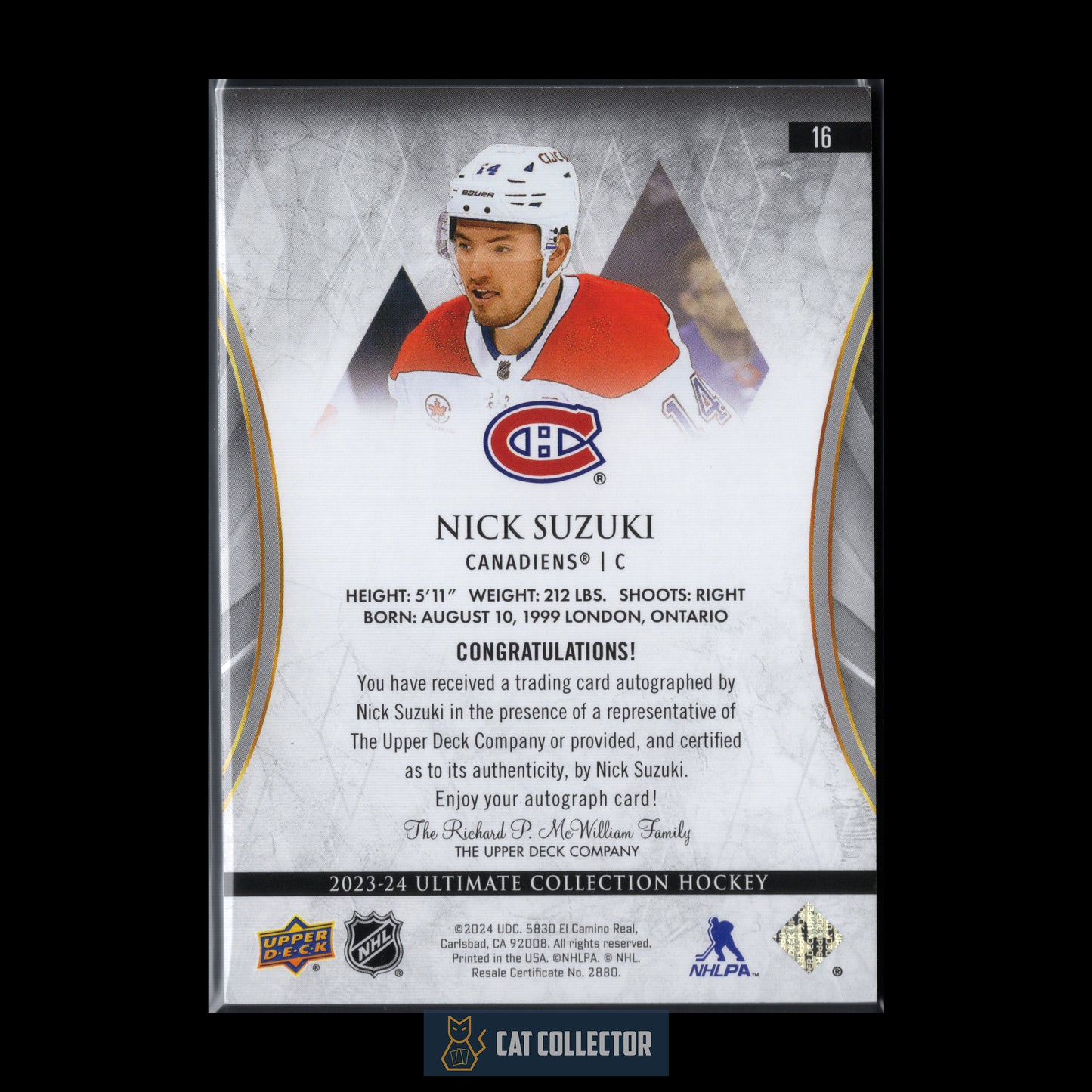 2023-24 UD Ultimate Collection NICK SUZUKI #16 Autograph Gold /25